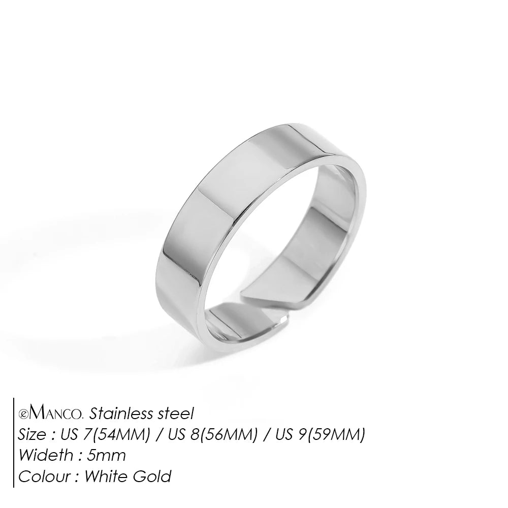 EManco Popular European Vintage Simple Jewelry 18K Gold Plated Men Minimal Unisize Open Ring 316 Stainless Steel