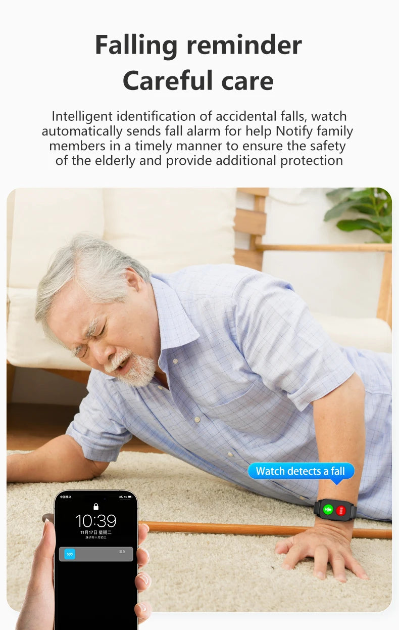 Elderly Cellular Medical Alert Device Wristband Fall Detection Senior Wearable Smartwatch 4G GPS WIFI Location Smart Watch