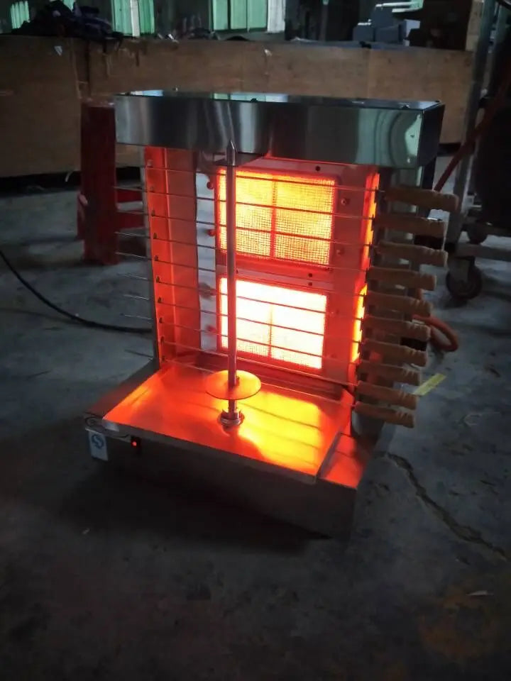 220v LPG Gas Heating Stainless Steel 10 Kebab Skewers Doner Shawarna Burner Grill Griddle Lamb Roaster