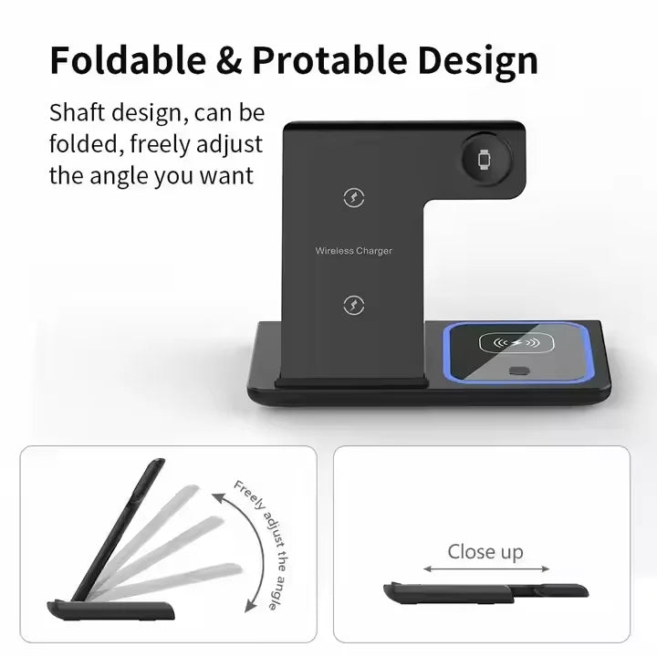 Hot Selling Universal 15W X455 3 in 1 Magnetic Wireless Charger Phone Stand Fast Wireless Station Magnetic Mobile Phone Holder