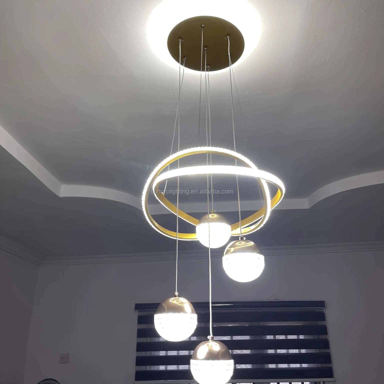 2025 Factory Luxury En Cristal Pendant Lighting Fixture 120V-220V 88W Tri-Color Dimmable Remote Chandelier for Dining Room