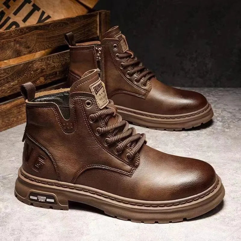 New for Martin Boots for Men Retro Casual Pu Shoes With Autumn Winter Fleece Cotton Versatile Personality