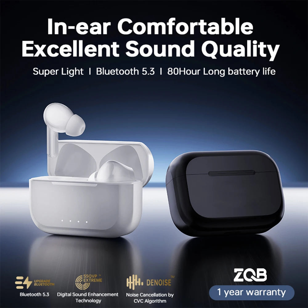 ZQB Best Selling A3 Wireless Bluetooth Earbuds TWS In-Ear Headphones with LED Battery Indicator and JL Chipset