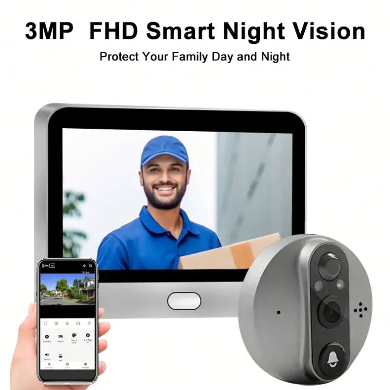 Mini Smart Life App 3MP Wide View Angle 2.4Ghz Wifi Magic Door Peephole Eye Camera Digital Door Viewer Doorbell
