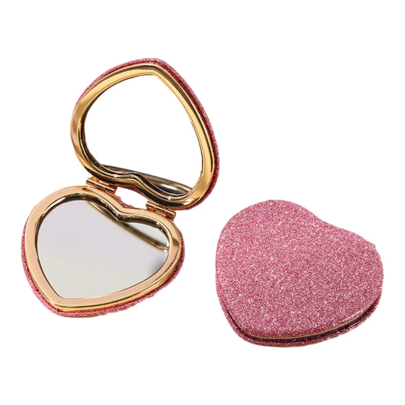 Factory Price New Design Portable Double Sided Heart Shaped Leather Folding Compact Pocket Mirror