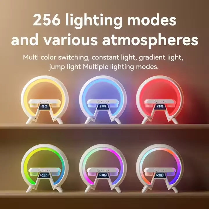 Fasion Mini Portable Audio Loudspeaker Speaker with Wireless Charger LED RGB Lamp Alarm Clock for Mobile Phone Indoor Outdoor