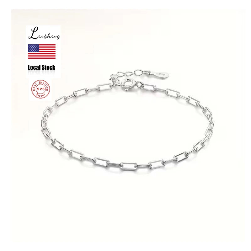 Lanshang 925 Sterling Silver Paperclip Link Chain Bracelet for Women Men Fine Jewelry Gifts US Local Stock