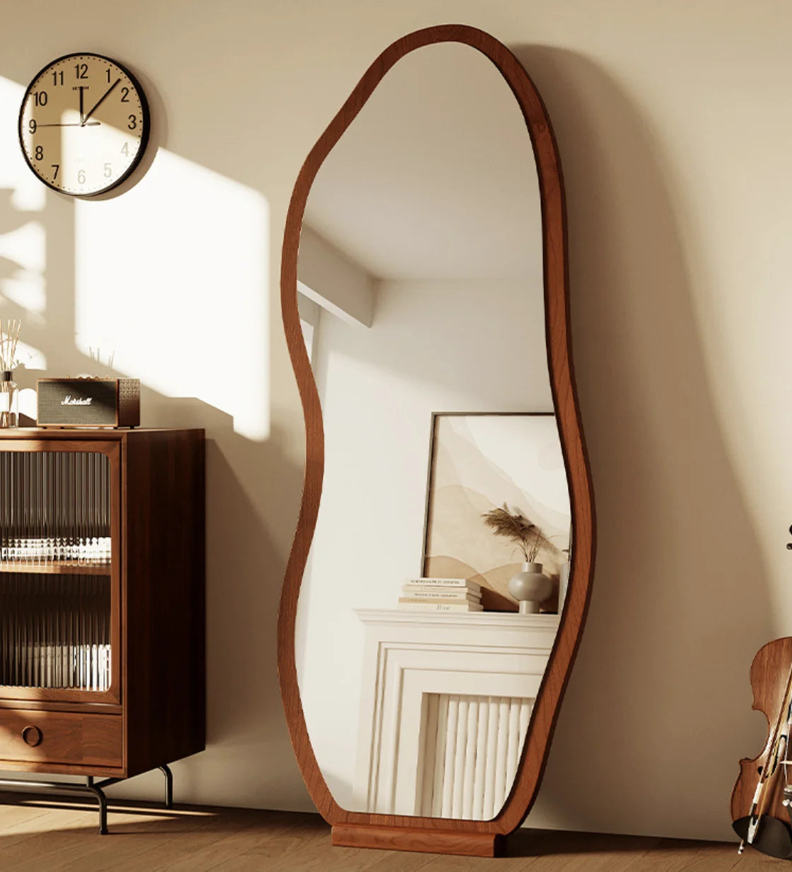 Luxury Chinese Style Full-Length Dressing Mirror Glass Wall-Mountable Floor Mirror for Home Bedroom Living Room Clothing Stores