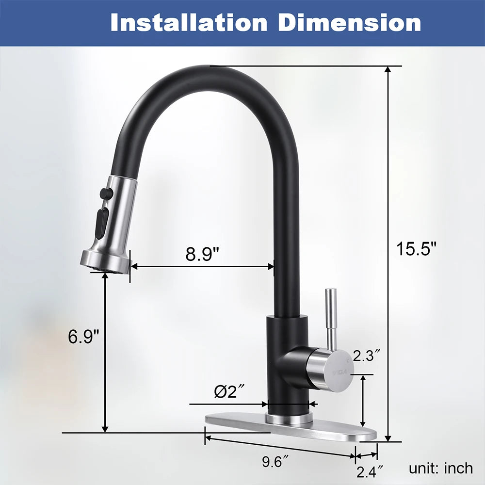 Single Level Stainless Steel Kitchen Sink Faucet with Pull Out Sprayer,for Laundry Rv Bar,Nickel Black Kitchen Mixer Tap