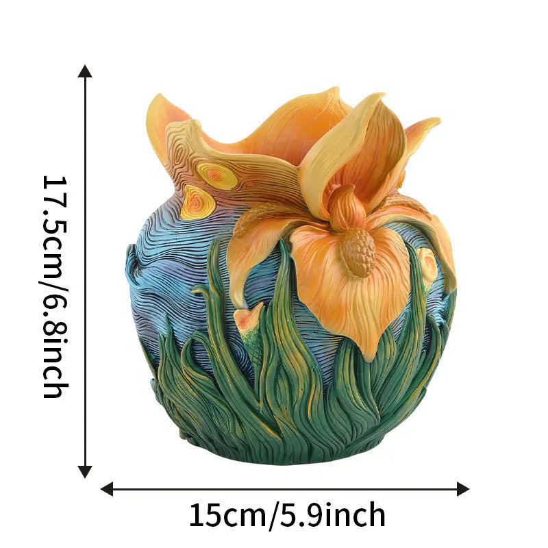 Van Gogh Art-Inspired Starry Night Decorative Vase Modern Floral Design for Home Tabletop and Living Room Ornament
