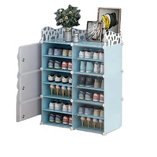 Plastic Metal Shoe Storage Cabinet Folding Portable Shoe Rack Door Living Room Furniture Cheap Simple Modern with Transparent