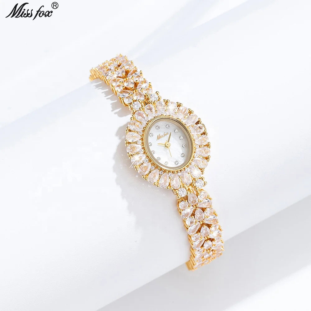 MISSFOX Watch Elegant Minimal Quartz Gold Women Diamond Watches Luxury Ladies Bling Hip Hop Iced Out Watch