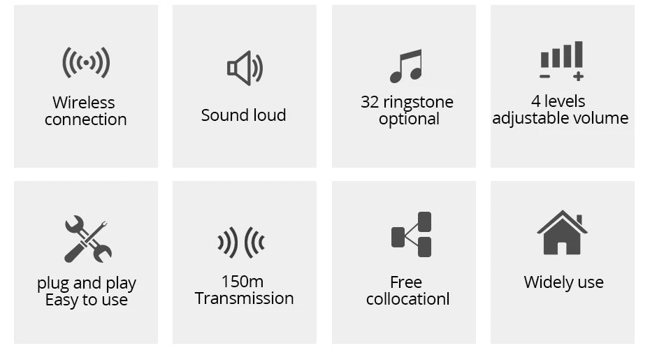 Fuers Wireless Smart Doorbell Home Security Alarm Welcome Doorbell LED Light 32 Songs with Waterproof Button easy Installation