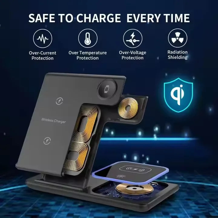 Hot Selling Universal 15W X455 3 in 1 Magnetic Wireless Charger Phone Stand Fast Wireless Station Magnetic Mobile Phone Holder