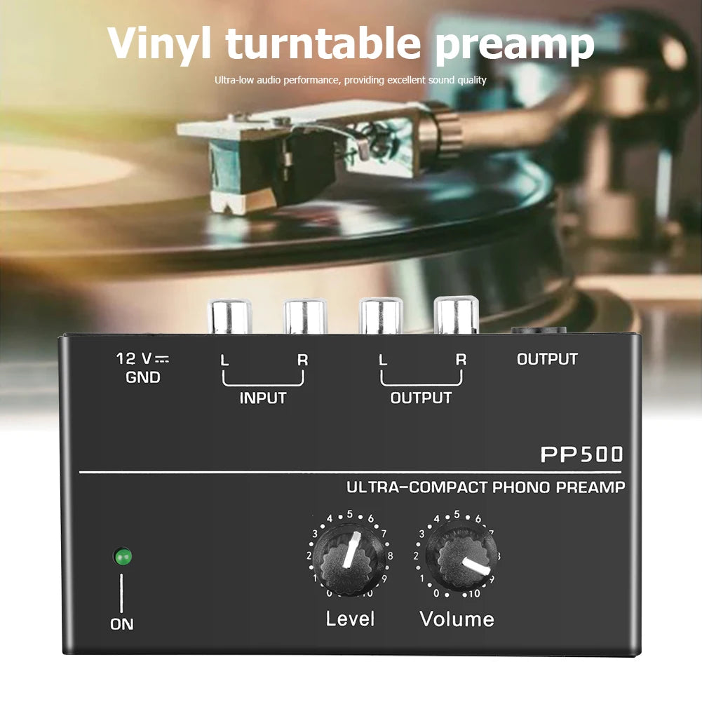 Audio Amplifier Phono Preamp Pre Amp Preamplifier with Level Volume Control RCA Input Output 1/4" TRS Output for Turntable