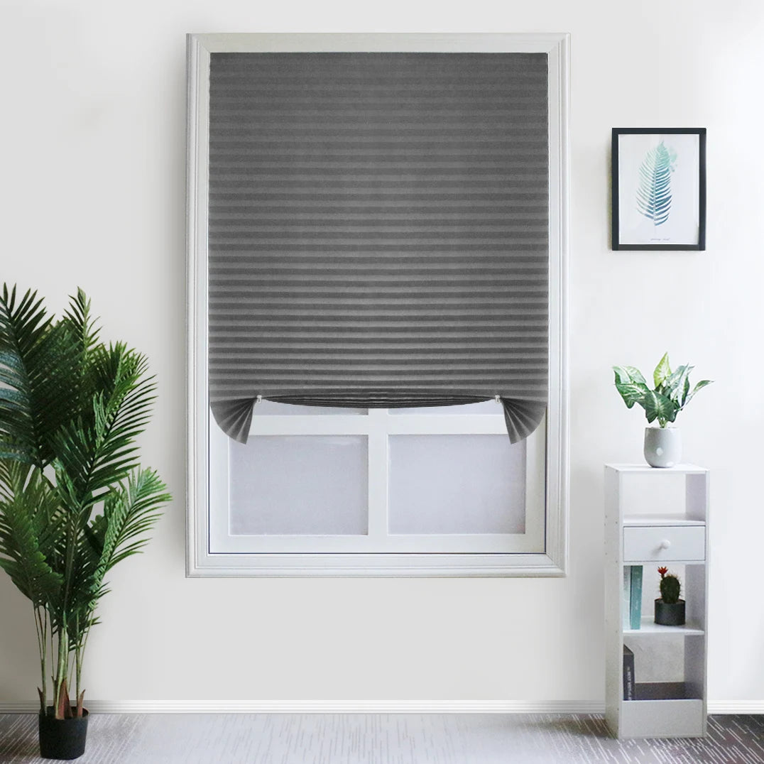 Easy to Install Light Filtering Pleated Paper Shades for Window Temporary and Portable Blinds with Clips Roman Zebra