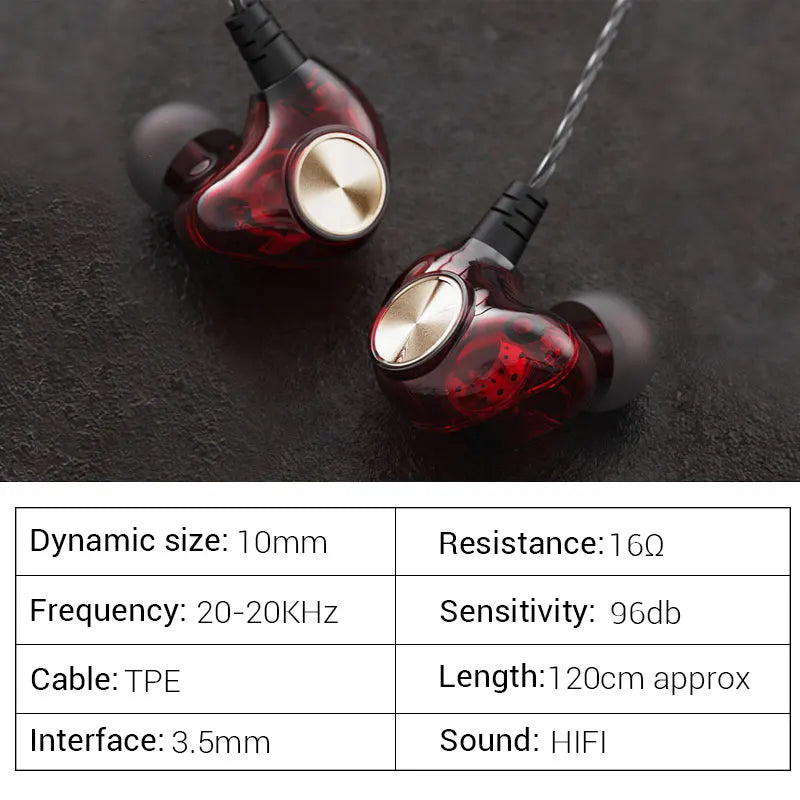 Wired Headphones with Microphone In Ear Monitor Earbuds Metal Bass HiFi Earphone Dual Drive Sport Noise Cancelling Headset