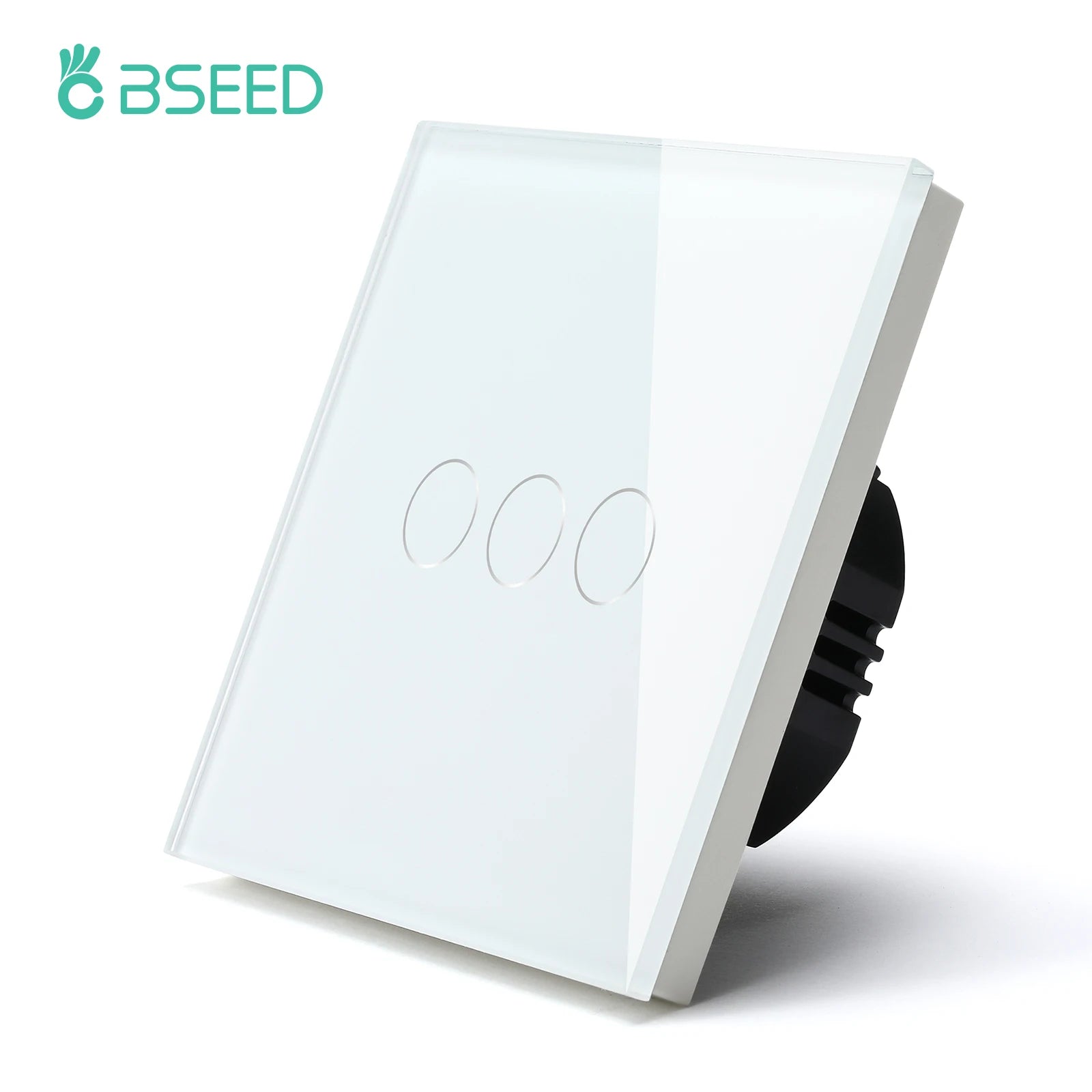 BSEED Touch Light Switch With EU Power Wall Sockets White Wall Led Switches 1/2/3Gang 1Way Crystal Glass Panel Dark Backlight