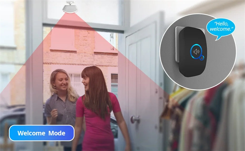 Fuers Wireless Smart Doorbell Home Security Alarm Welcome Doorbell LED Light 32 Songs with Waterproof Button easy Installation