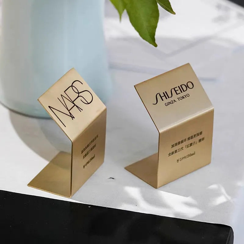 Brass Desk Sign Table Sign Makeup Skin Care Product Description Table Card Holder Display Sign Pure Brass Mini Display Stand