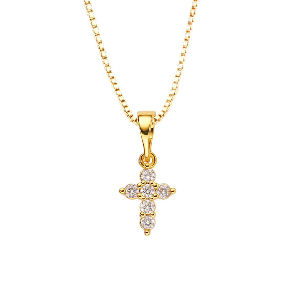 Foxi Fashion Minimal Jewelry 18k Gold Diamond Mini Cross Pendant Necklace for Women