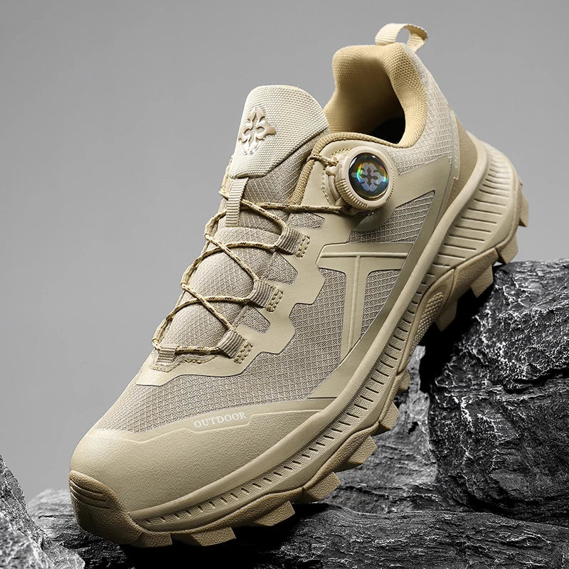 New Waterproof Hiking Shoes Men Outdoor Trekking Boots Lightweight Breathable Durable Large Size Spiral Buckle Design