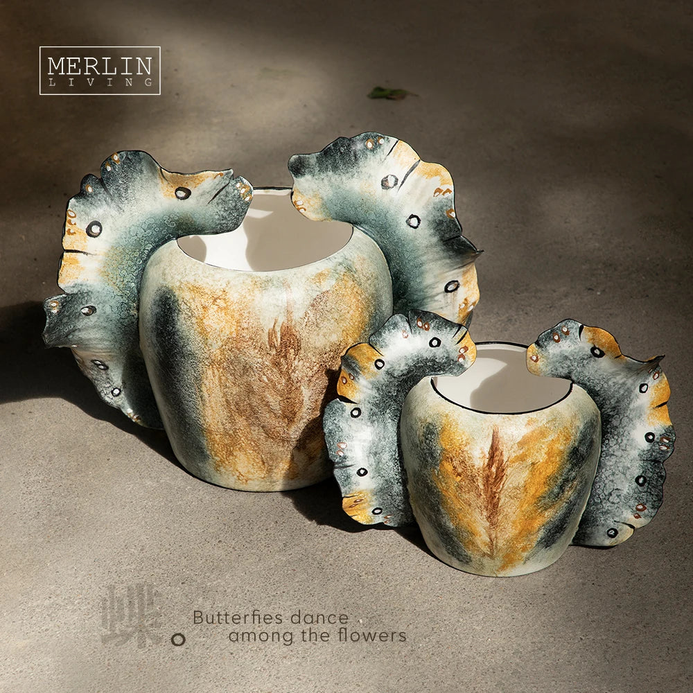Merlin Living Hand Painting Flower Vase for Home Decor Butterfly Vase Ceramic Decoration Chaozhou Ceramic Factory Wholesale