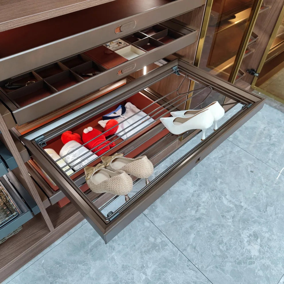 Factory Price Luxury Modern Design Bedroom Drawer Slide Out Aluminum Alloy Shoe Rack