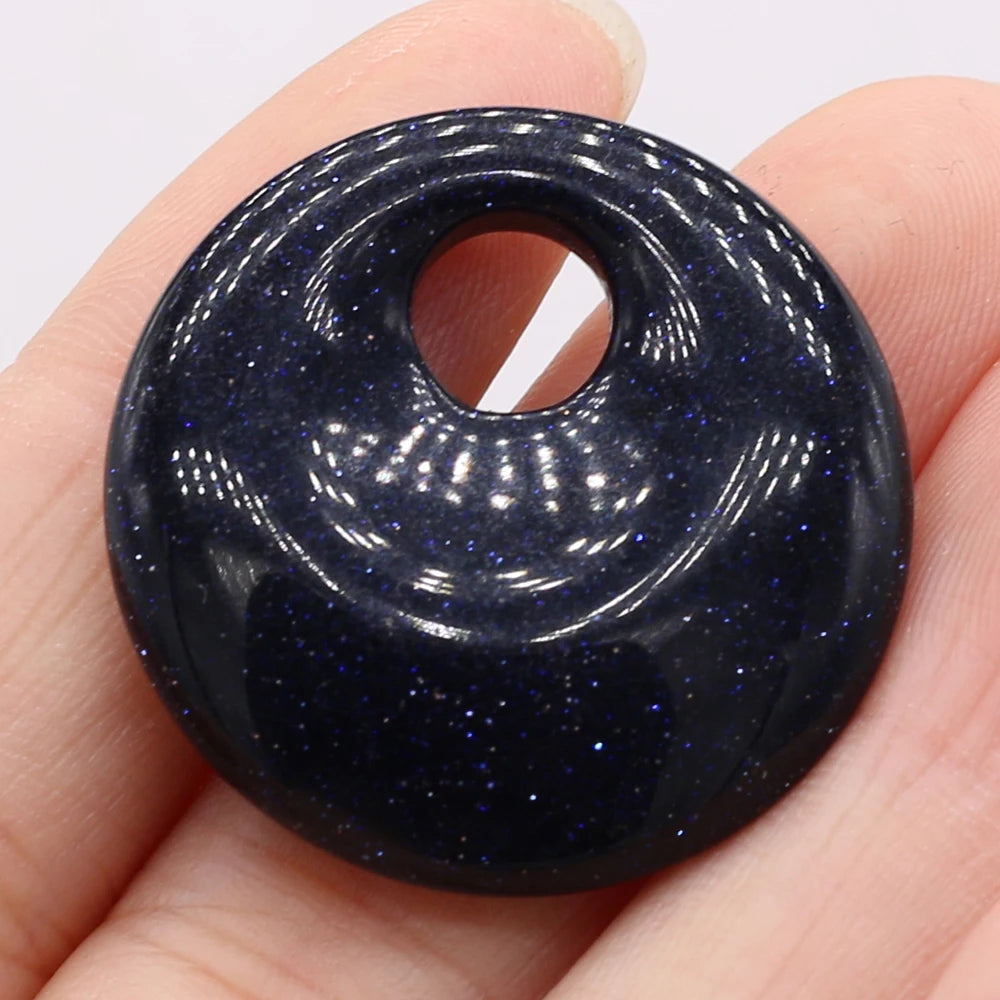 Natural Stone Pendant Semi-precious Stones Round Big Hole Charms For Jewelry Making DIY Necklace Bracelet Earrings Accessories