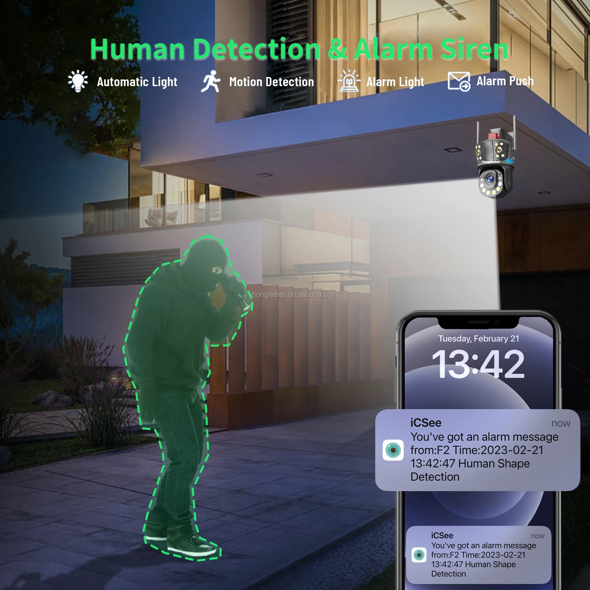 HongGlobal 12MP PTZ 4G Surveil Home Smart Security Camera ICSee Three Lenses 50X Optical Zoom 4G Sim Card CCTV Wireless Camera