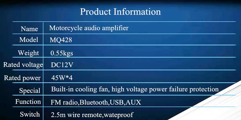 12V  Audio Amplifier  Motorcycle  Radio Speakers MP3 Player Bluetooth-Compatible For  ATV UTV Scooter FM USB Music Sound System
