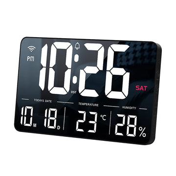 Digital LCD 13inch Mobile Phone App Operation Day Date Temperature Humidity WiFi Weather Desktop and Wall Alarm Clock