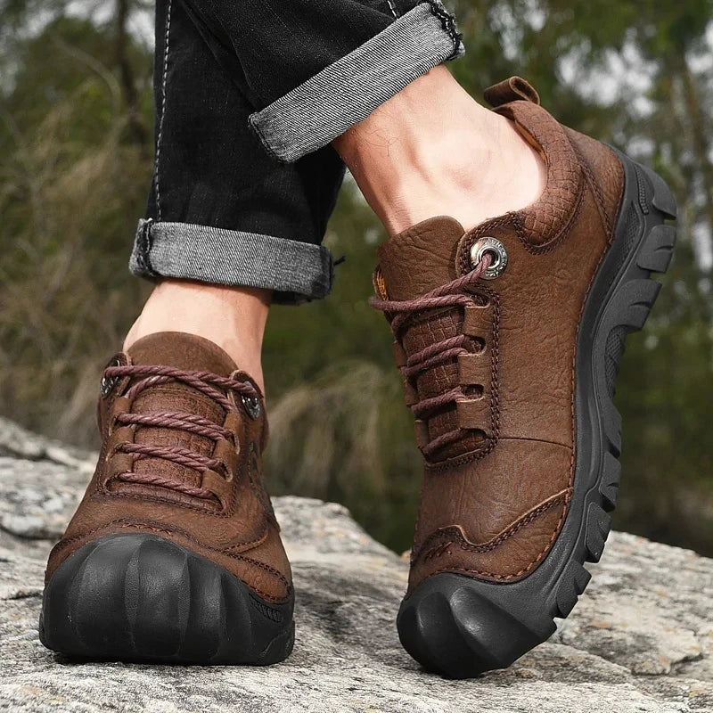 High Quality Men's Closed Waterproof Walking Shoes Outdoor Hiking Boots Genuine Leather Cowhide Trendy Non-slip Sole Stable