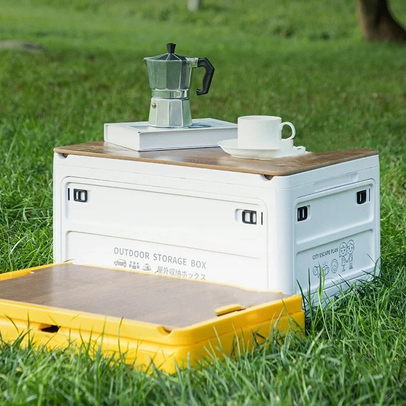 Organizing Storage Moving Foldable Plastic Storage Box Wood Lid Foldable Stackable Storage Box Organizer