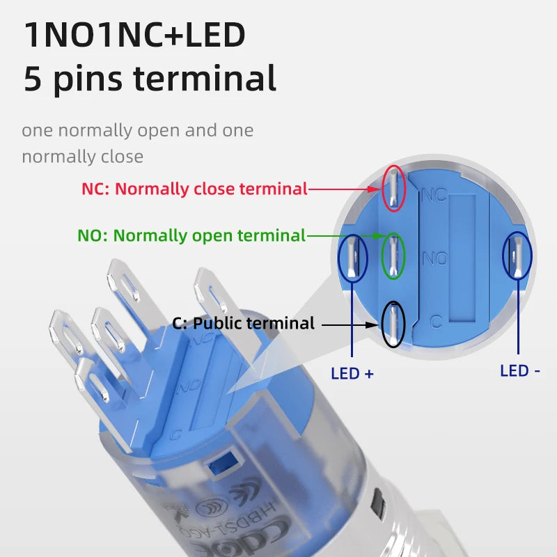 Push Button Switches 16mm 19mm Momentary DC12V AC220V Red Blue Led Illuminated Industry Control Equipment Cnc Metal Push Button