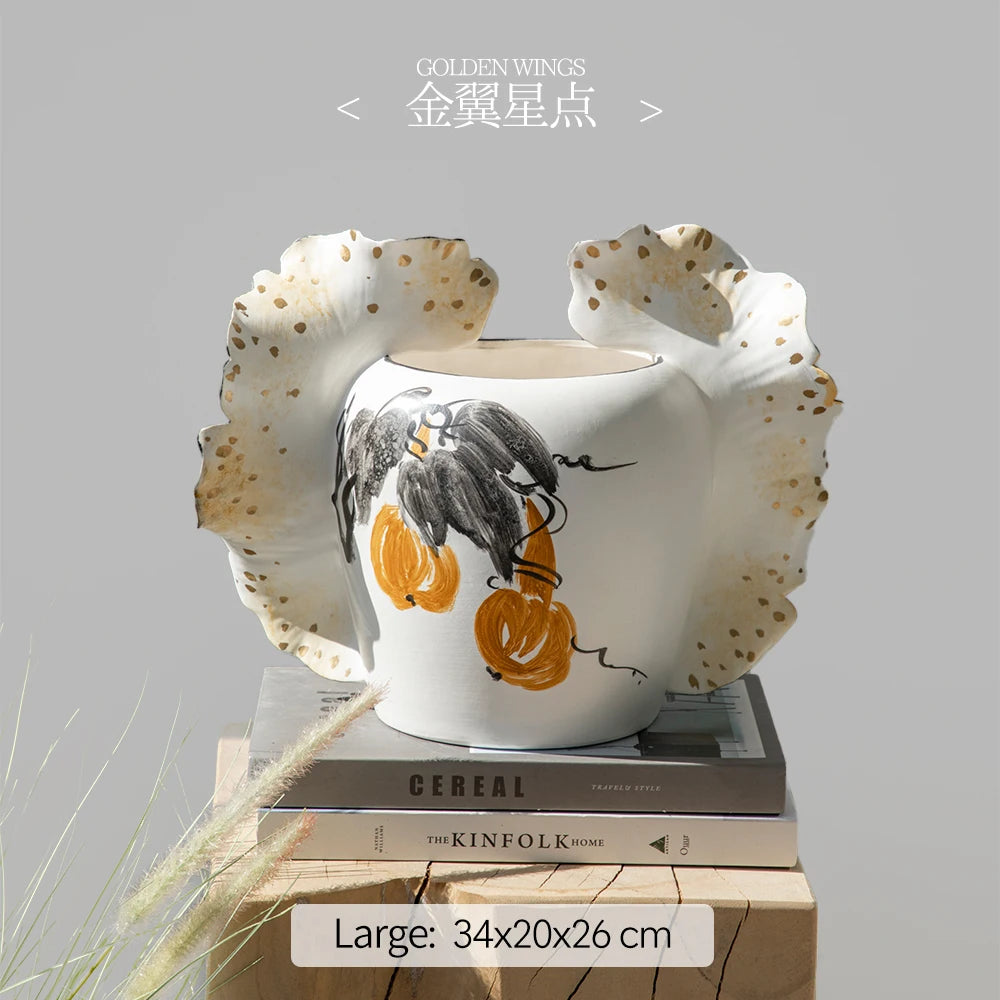 Merlin Living Hand Painting Flower Vase for Home Decor Butterfly Vase Ceramic Decoration Chaozhou Ceramic Factory Wholesale
