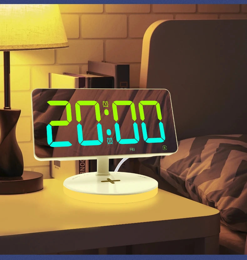 2 Groups of Alarms Display Week on the Screen Digital Led Alarm Clock Night Light Magnetic Wireless Charger