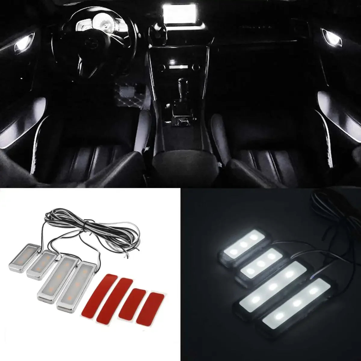 4Pcs LED Car Inner Light Bowl Decorative Lights Universal Auto Atmosphere Lamp Armrest Interior Door Handle Lighting Acceesories
