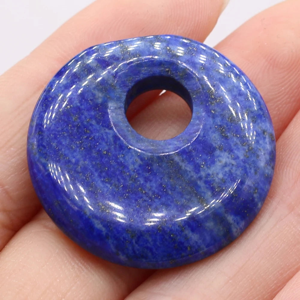 Natural Stone Pendant Semi-precious Stones Round Big Hole Charms For Jewelry Making DIY Necklace Bracelet Earrings Accessories