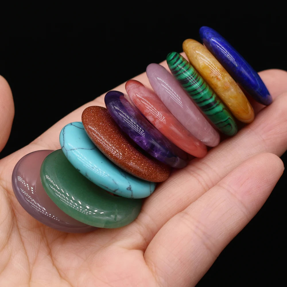 Natural Stone Pendant Semi-precious Stones Round Big Hole Charms For Jewelry Making DIY Necklace Bracelet Earrings Accessories