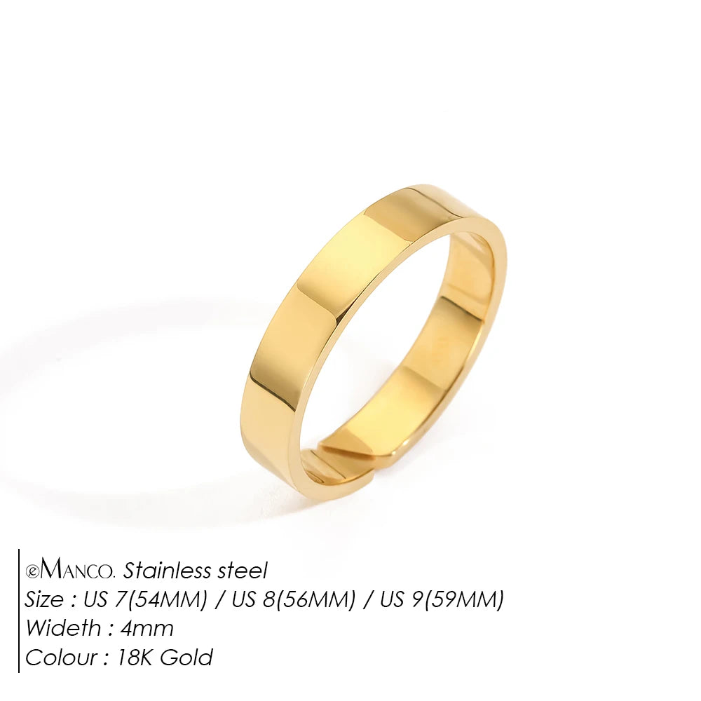 EManco Popular European Vintage Simple Jewelry 18K Gold Plated Men Minimal Unisize Open Ring 316 Stainless Steel