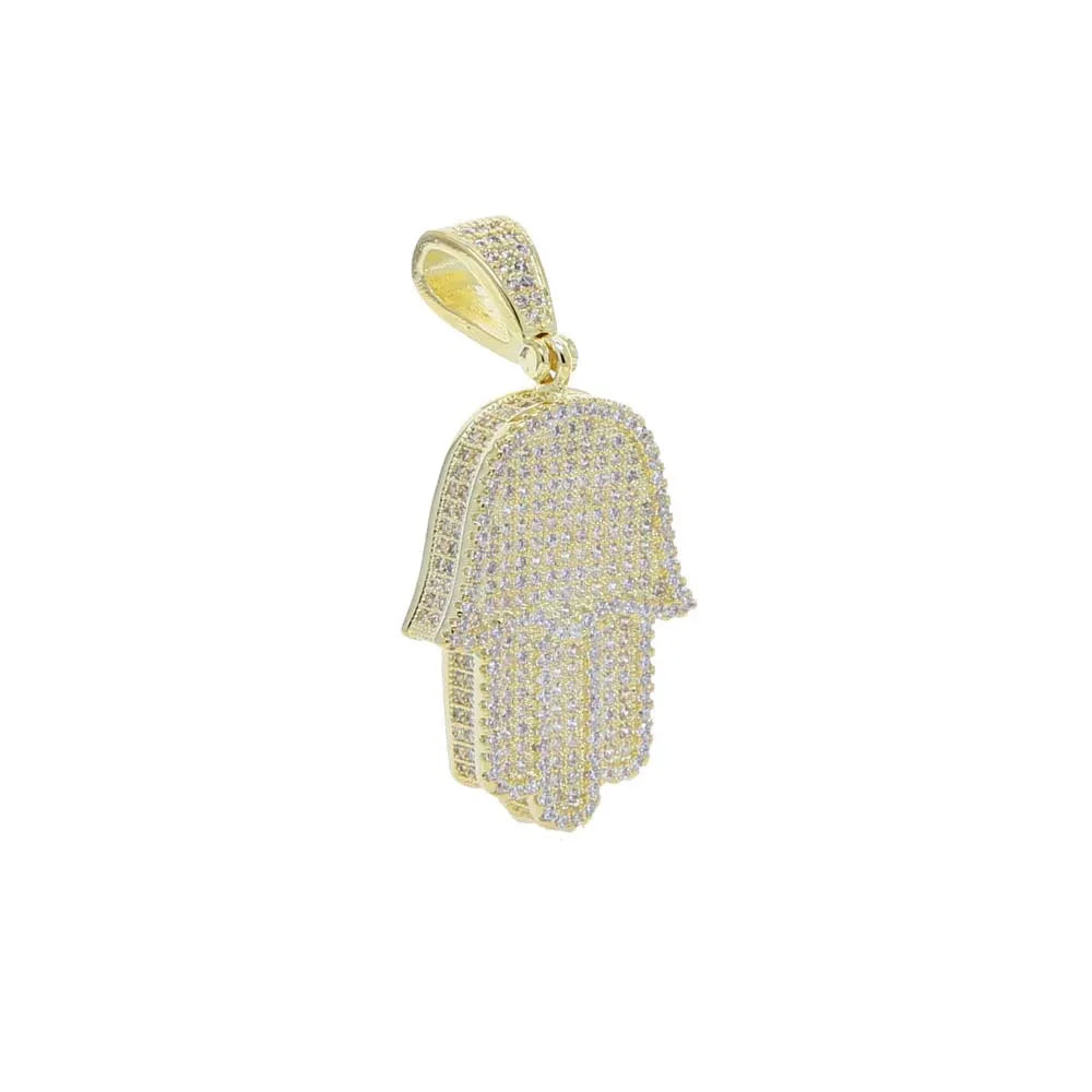 Hamsa Hand Pendant Collection Micro Pave 5a Cz Hip Hop Men Bling Lucky Turkish Jewelry Necklace