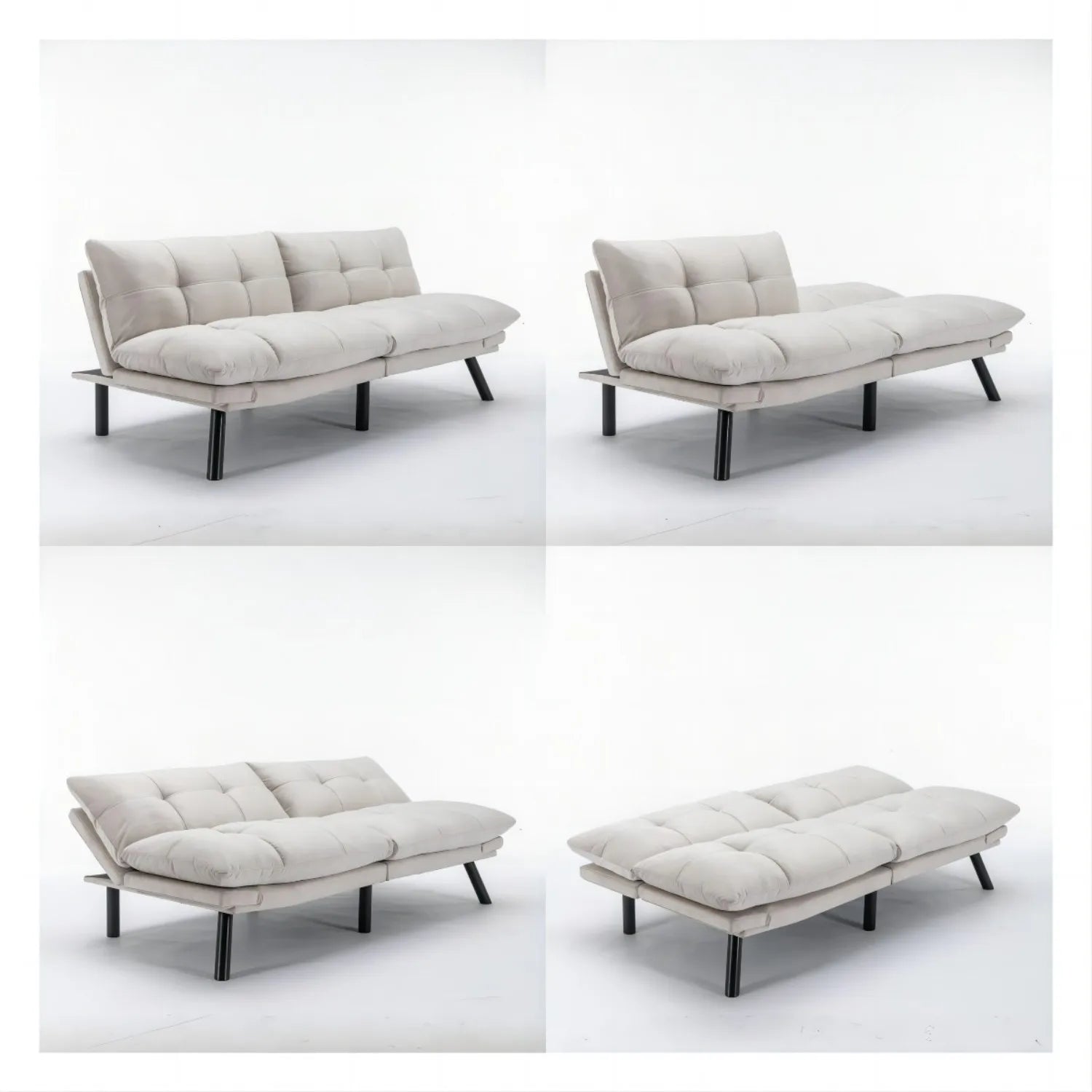 Convertible Folding Sofa Bed 2 Seater Modern Upholstered Sleeper Adjustable Armrests Backrest Space Saving Twin Sofa Apartment