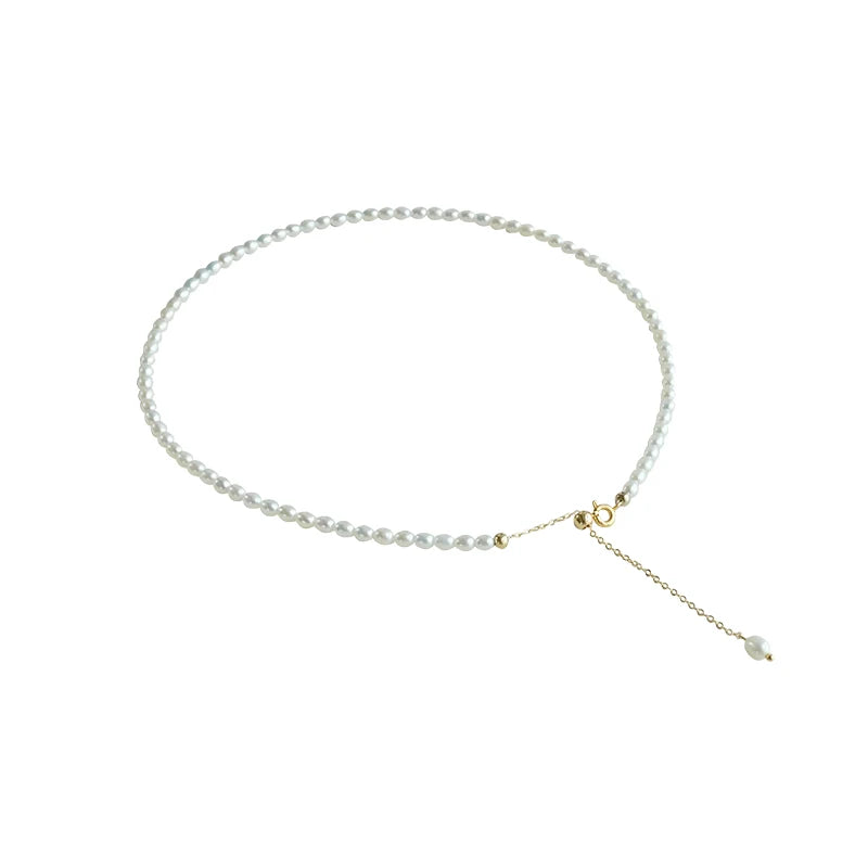 Wholesale 14K Gold-Filled 3A 4-5mm Small White Freshwater Pearl Beaded Necklaces Classic Link Chain Unisex Perfect Gift