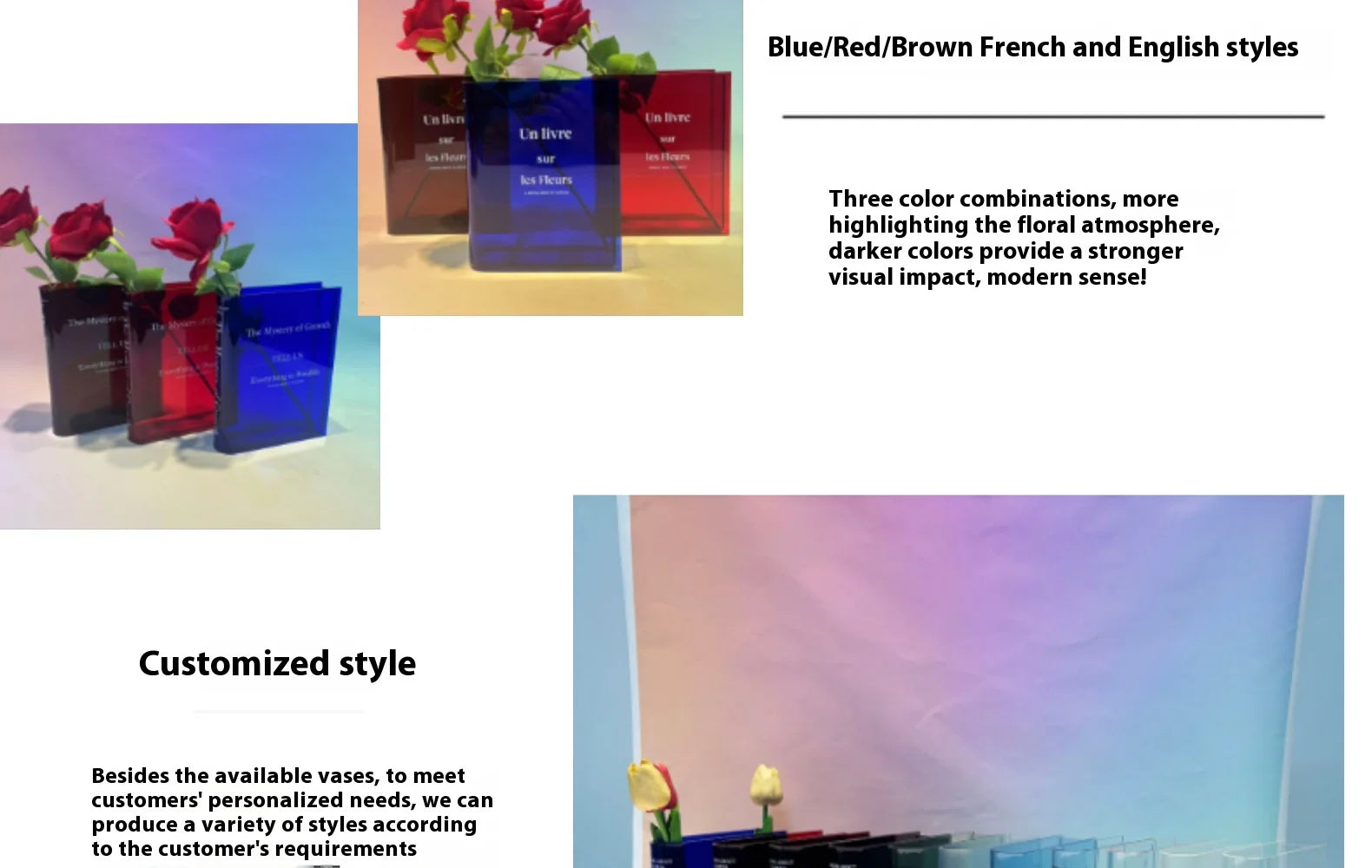 High Quality High-Transparency Acrylic Book Vase Modern Square Design with Transparent Glaze Factory Direct Sale