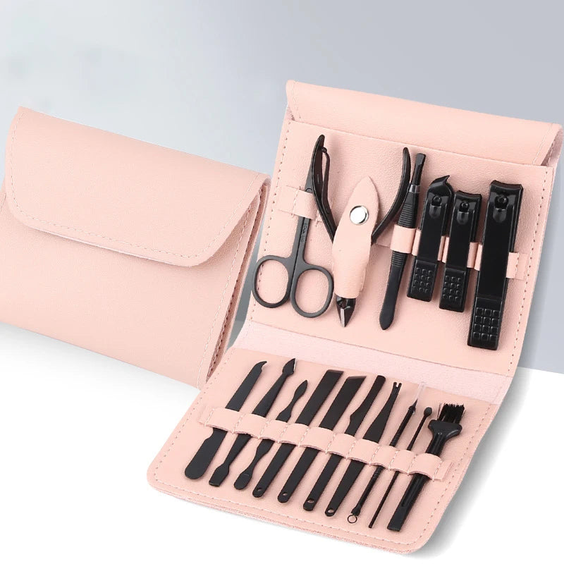 Professional Personal Care Manicure Pedicure Set 16 Pcs Stainless Steel Nail Clipper Care Tools Kit Nail Art Foot Care PU
