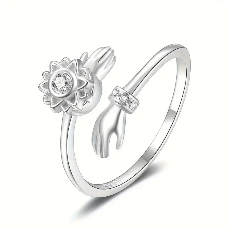 Adjustable Anxiety Fidget Spinner Rings S925 Sterling Silver Fine Jewelry Flower Open Rings for Women