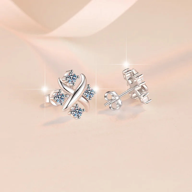 Women's Fashion Minimal Stud Earrings Shiny Moissanite Geometric Tiny Earring for Women Jewelry