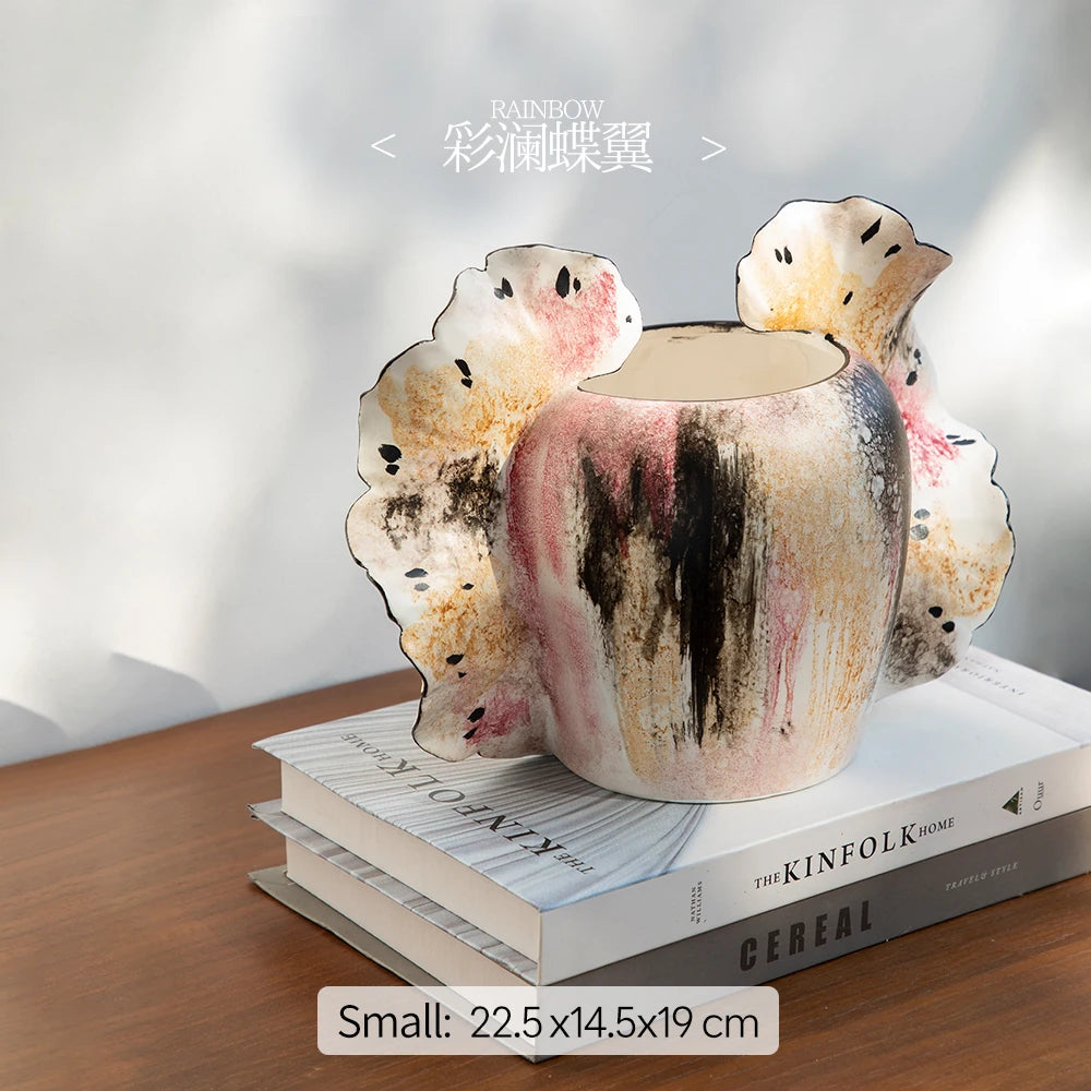 Merlin Living Hand Painting Flower Vase for Home Decor Butterfly Vase Ceramic Decoration Chaozhou Ceramic Factory Wholesale