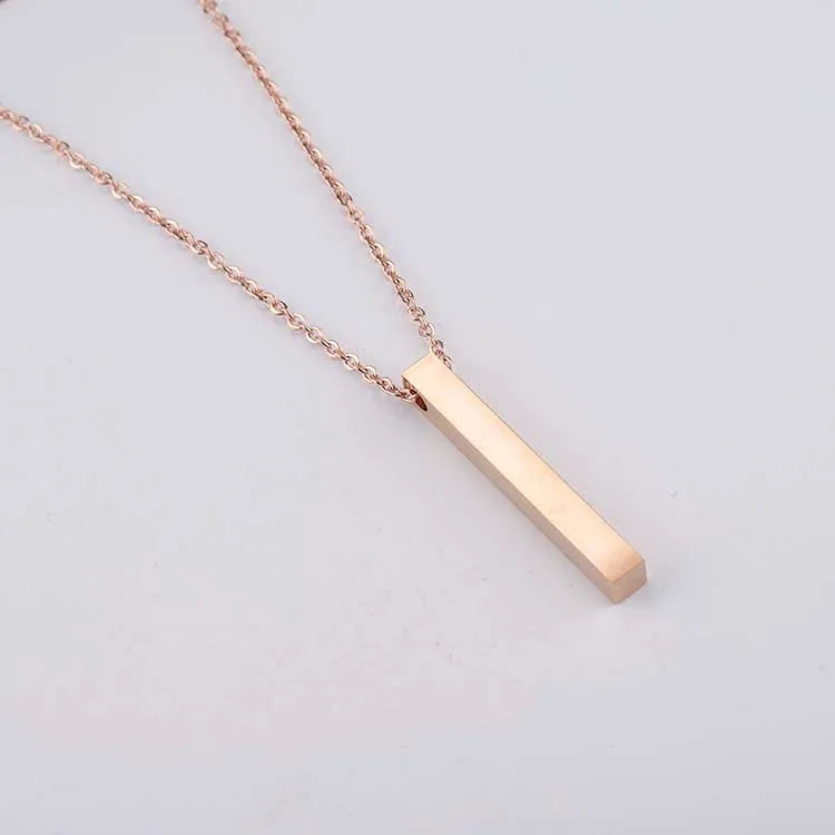 Stainless Steel 3D Engraving Personalized Bar Blank Stamp Custom Made Engraved DIY Square Strip Pendant Necklace
